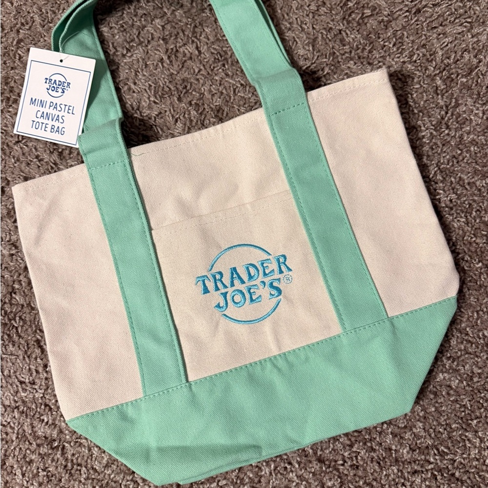 Trader Joe's Mint and Cream Canvas Tote